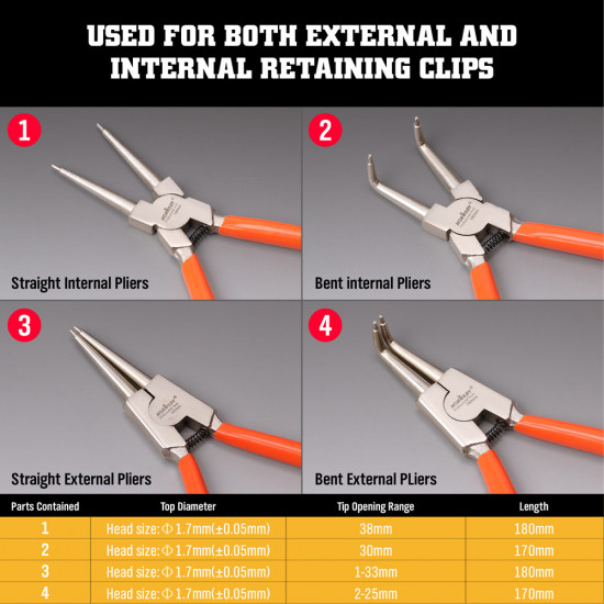 4-in-1 Set of Circlip Pliers to Open the Circlip Retaining Ring