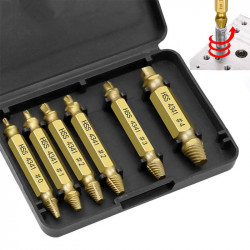 6pcs Titanium-Plated HSS 4341 Double-Head Broken Bolts Repair Tool Screw Extractor Set Power Tool Accessories Kit