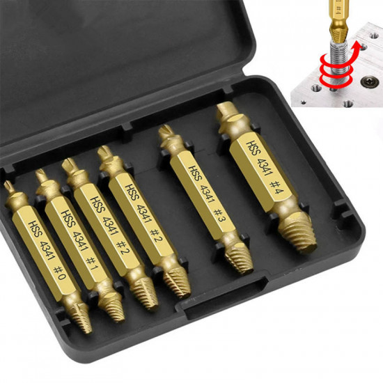 6pcs Titanium-Plated HSS 4341 Double-Head Broken Bolts Repair Tool Screw Extractor Set Power Tool Accessories Kit