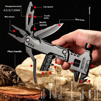 Multifunctional Stainless Steel Hammer Pliers Multitool Outdoor Survival Camping & Hunting Knife with Nylon Sheath