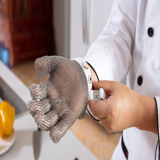 SS316L Stainless Steel Cut Resistant Butcher Gloves Chain Mail Mesh Plain Weave Safety Glove Woven Welding Processing Service