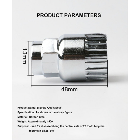 RIDERACE 1PC Bottom Bracket Removal Sleeve Tool Durable 20 Teeth Square Hole Spline Repair Accessories Cycling Disassembly Tool